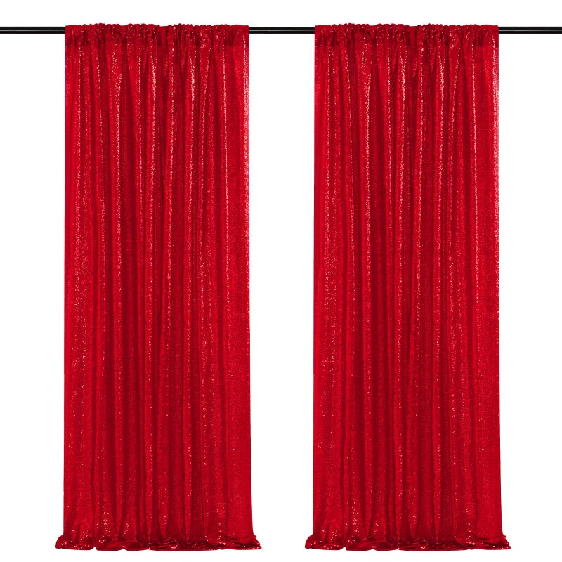 SoarDream Party Backdrop Curtains 2 Panels 2ftx8ft Red Sequin Backdrop Sparkly Glitter Fabric Backdrop Birthday Wall Decoration - Image 1